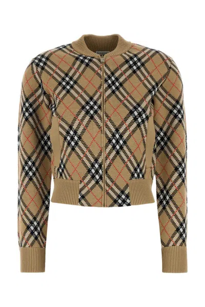 Burberry Cropped Check Knit Sweater With Ribbed Details In Multi