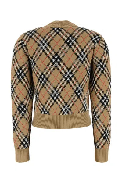 Burberry Cropped Check Knit Sweater With Ribbed Details In Multi
