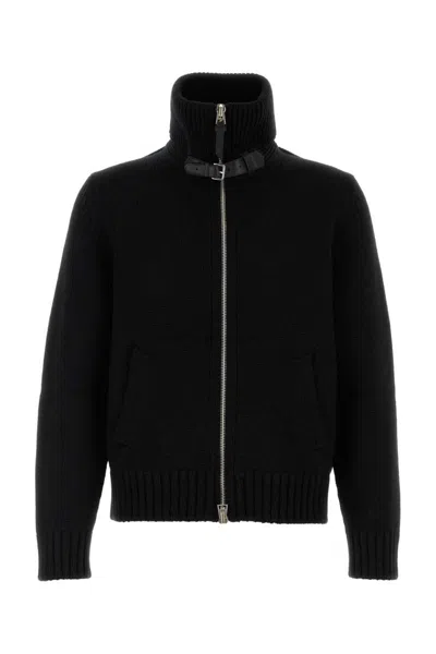 Tom Ford Wool Sweater With Front Pockets And High Collar In Black