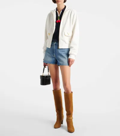 Valentino Logo Jersey Zip-up Sweatshirt In White