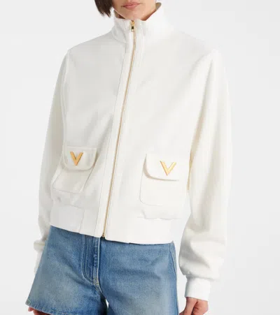 Valentino Logo Jersey Zip-up Sweatshirt In White