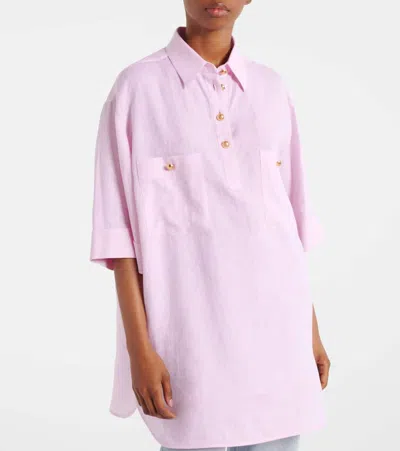 Valentino Oversized Linen Polo Shirt In Pink