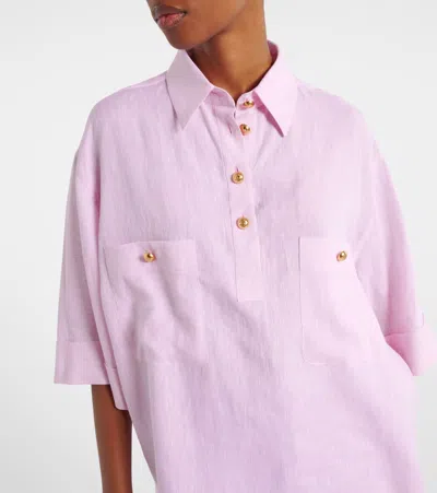 Valentino Oversized Linen Polo Shirt In Pink