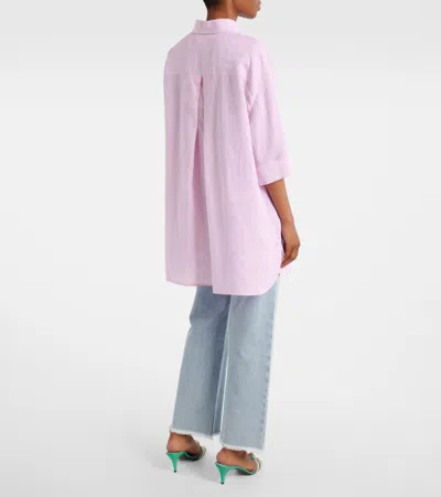 Valentino Oversized Linen Polo Shirt In Pink