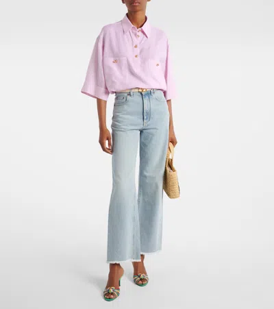 Valentino Oversized Linen Polo Shirt In Pink