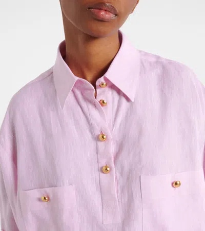 Valentino Oversized Linen Polo Shirt In Pink