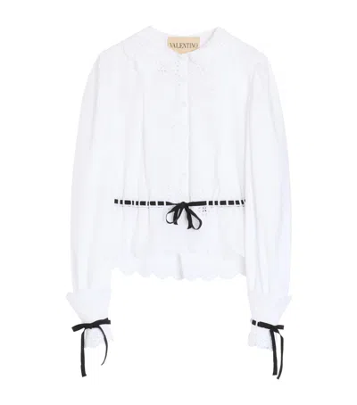 Valentino Sangallo-embroidered Ribbon-detailed Shirt In White