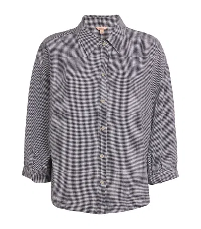 Eberjey Linen-blend Gingham Shirt In Gray