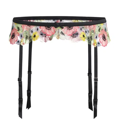 Fleur Du Mal Embroidered Azalea Suspender Belt In Black