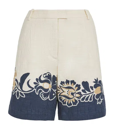 La Doublej Boyfriend Printed Cotton-blend Shorts In Blue