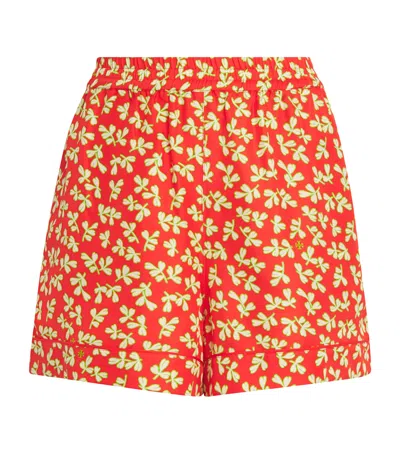 Tory Burch Silk Leaf Print Shorts In Red