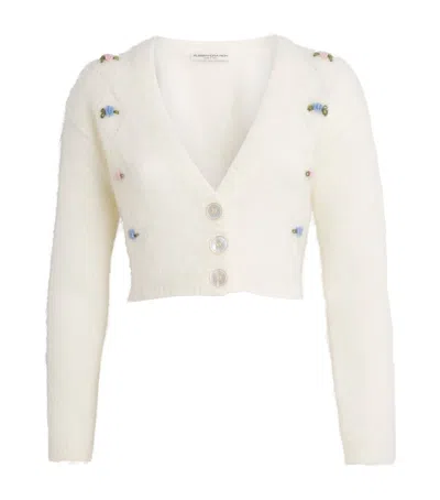 Alessandra Rich Floral-embroidered Button Cardigan In White