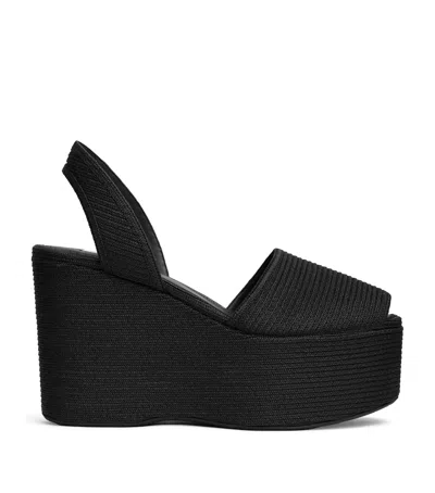 Alaïa Straw Slingback Platform Wedge Sandals