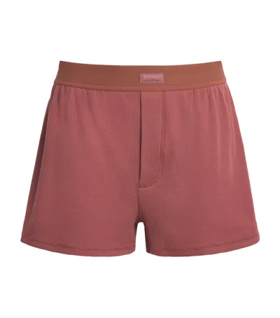 Skims Cotton-blend Ribbed Boxer Shorts