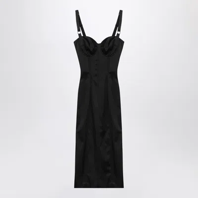 Dolce & Gabbana Satin Bustier Longuette Dress In Black