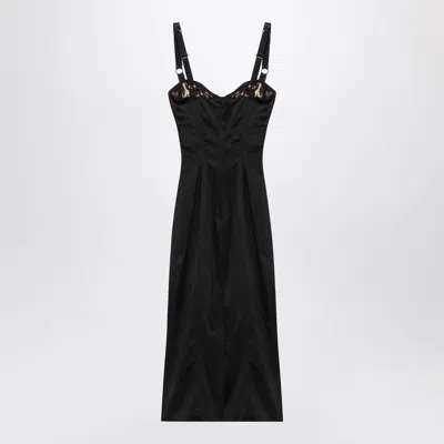Dolce & Gabbana Satin Bustier Longuette Dress In Black