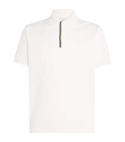 Paul Smith White Cotton Signature Stripe-trim Polo Shirt In White