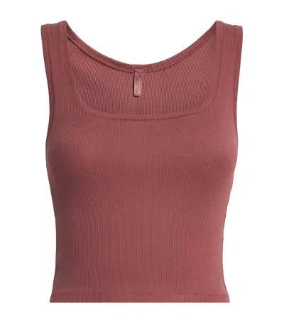 Skims Stretch-cotton Rib Tank Top In Pink