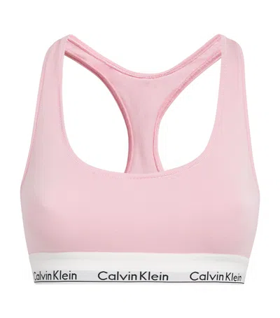 Calvin Klein Womens Buff Pink Icon Branded Stretch-cotton Blend Bralette In Pink