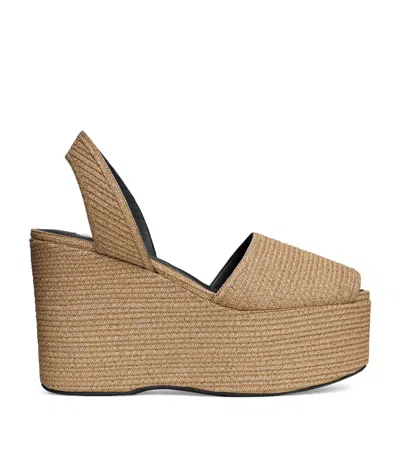 Alaïa Straw Slingback Platform Wedge Sandals