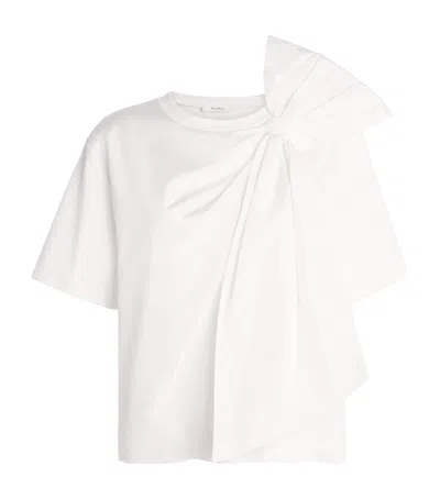 Max Mara Colle Bow-detail Cotton Jersey T-shirt In White