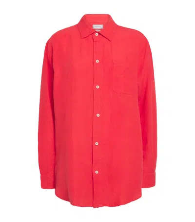 Desmond & Dempsey Linen Pyjama Shirt In Red