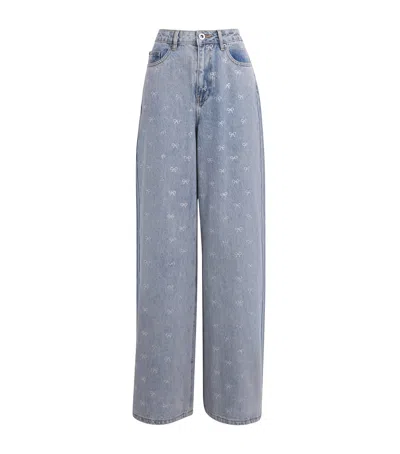 Self-portrait Bow Embellished Wide-leg Jeans