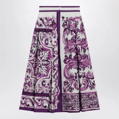 Dolce & Gabbana Pleated Skirt With Maiolica Print In Multi