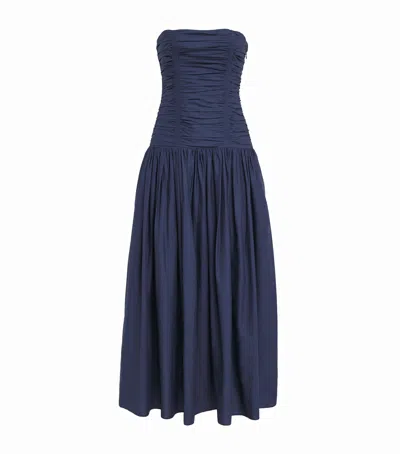 Matteau Organic Cotton Strapless Midi Dress In Blue