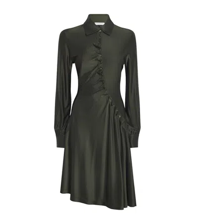 Rabanne Ruched Button Long-sleeve Mini Shirtdress In Green