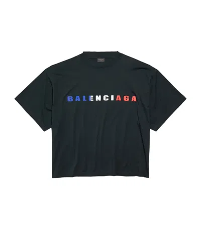 Balenciaga International Short Sleeve Cropped T-shirt In Faded Black In Black