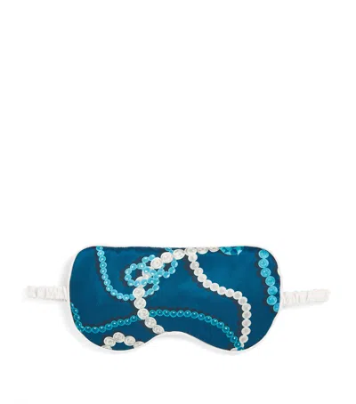 Olivia Von Halle Silk Pearls Audrey Eye Mask In Blue