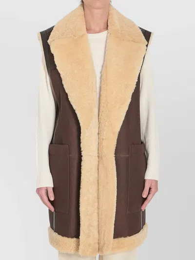 Bottega Veneta Calfskin Long Vest With Sleeveless Design In Brown
