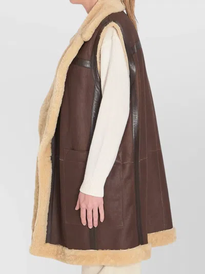 Bottega Veneta Calfskin Long Vest With Sleeveless Design In Brown