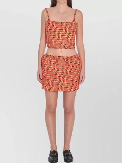 Gucci Orange Top With Spaghetti Straps And All-over Horsebit Print In Cotton Woman In Animal Print