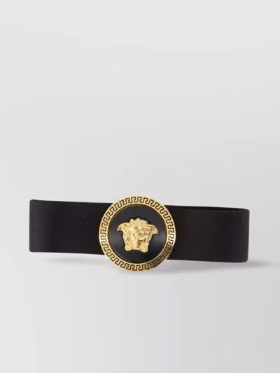 Versace Medusa-plaque Decorative-stitch Hairpin In Black