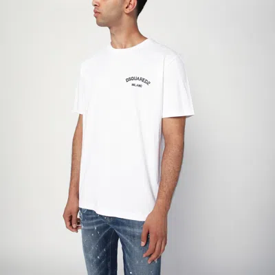 Dsquared2 Men White Crewneck T-shirt With Logo Lettering On The Front In Cotton Man In White