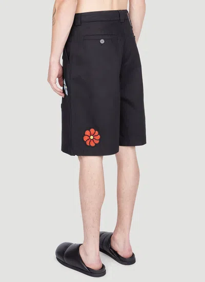 Moncler X Jw Anderson Flower Patch Shorts In Black