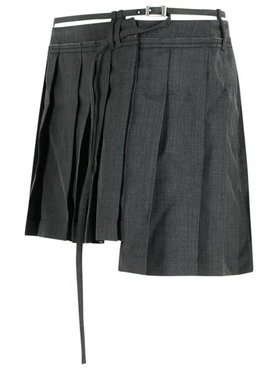 Acne Studios Belted Asymmetric Pleated Grain De Poudre Mini Skirt