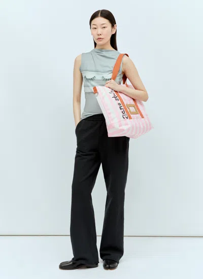 Acne Studios Women Logo Print Striped Tote Bag