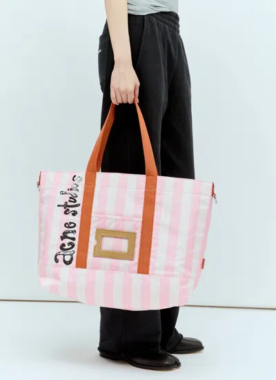 Acne Studios Women Logo Print Striped Tote Bag