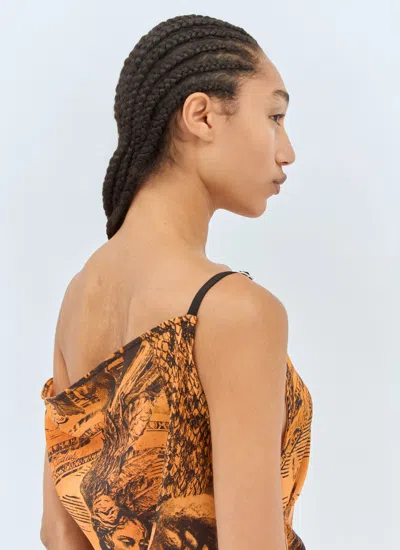 Acne Studios Off-the-shoulder Ruched Printed Stretch-mesh Mini Dress In Orange