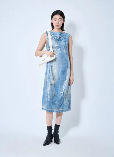 Acne Studios Blue Printed Sequin Midi Dress In Blue