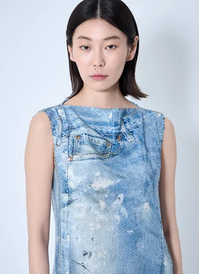 Acne Studios Blue Printed Sequin Midi Dress In Blue