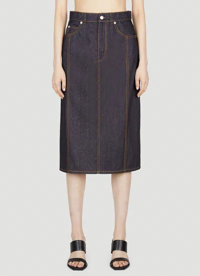 Alexander Mcqueen Women Contrast Stitching Denim Skirt In Brown