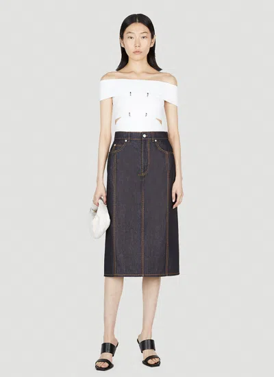 Alexander Mcqueen Women Contrast Stitching Denim Skirt In Brown
