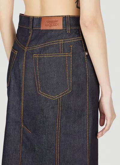 Alexander Mcqueen Women Contrast Stitching Denim Skirt In Brown