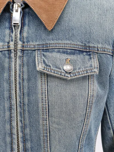 Alexander Mcqueen Corduroy Collar Peplum Denim Jacket Clothing In Blue