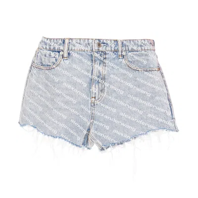 Alexander Wang Women All Over Logo Denim Shorts In Blue