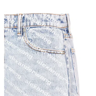 Alexander Wang Women All Over Logo Denim Shorts In Blue